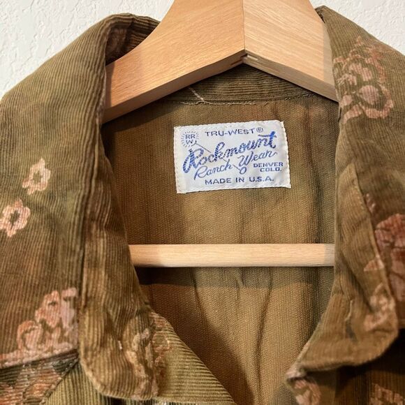 Rockmount Ranch Wear Brown Floral Embroidered Pearl Snap Button Up Shirt Men's - Picture 5 of 6